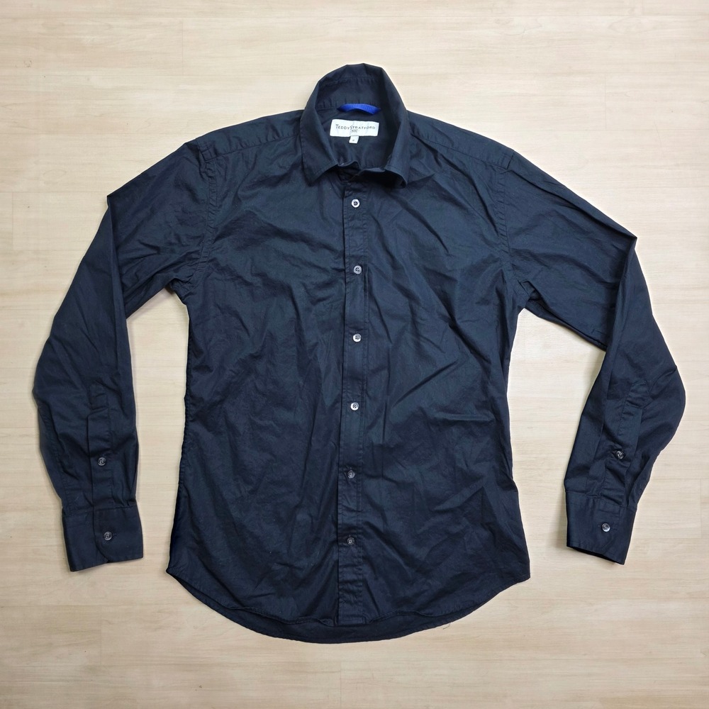 Teddy Stratford NYC Zip-Fit Shirt Mens 0 Small Navy Hidden Zipper Button Down